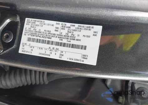 2020 Ford F-150 Xlt from USA, damaged, VIN 1FTEW1EP4LKE27660